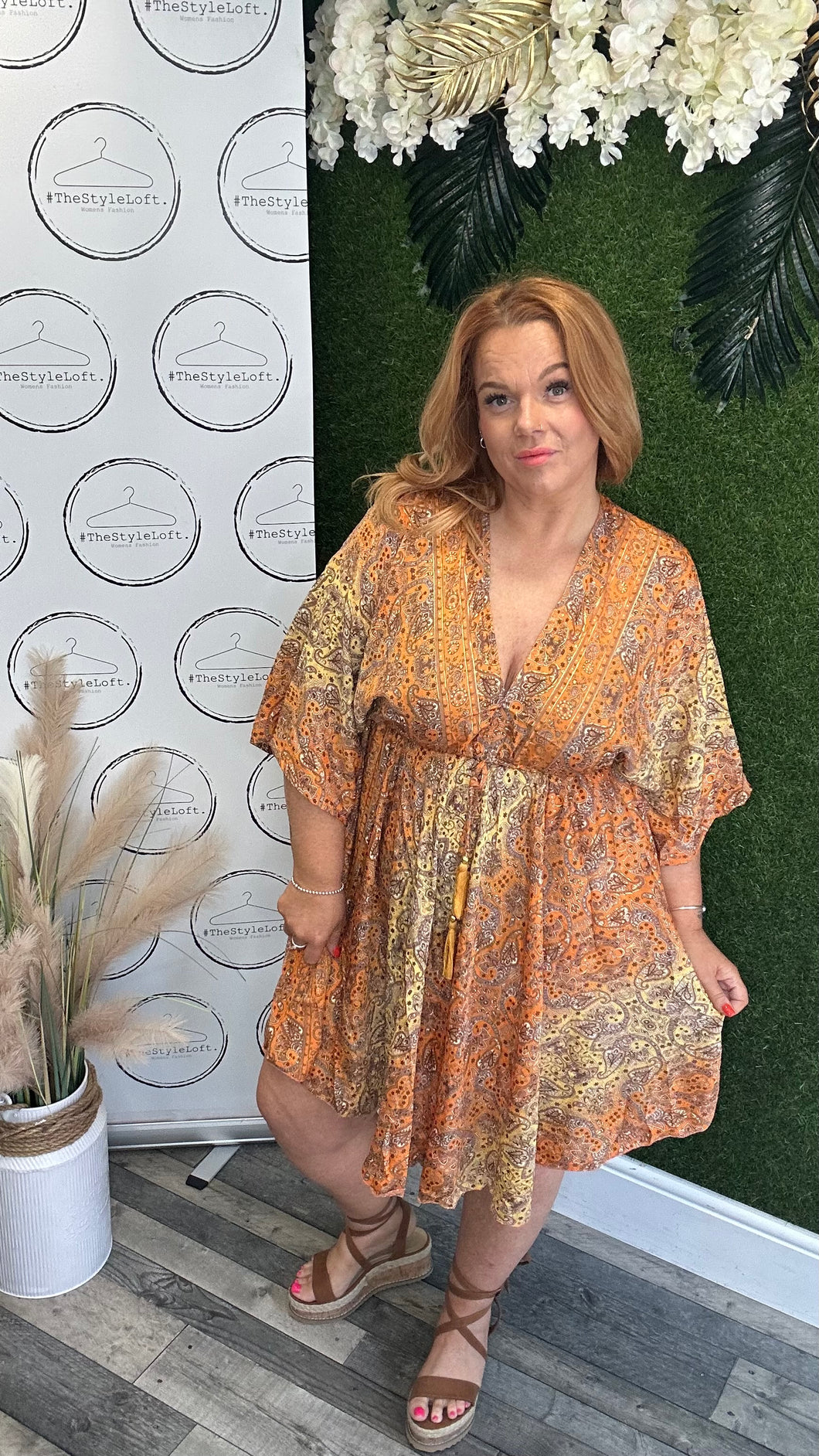 Kaftan dress (orange+mustard)