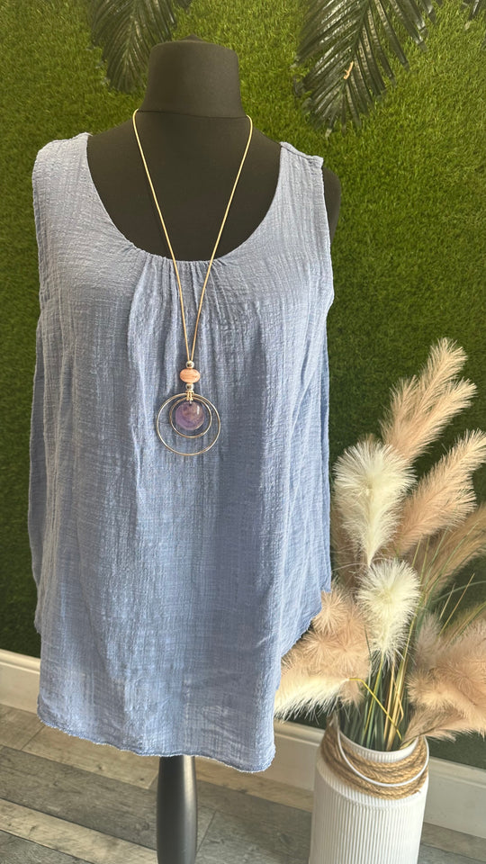 Linen vest top (necklace included)