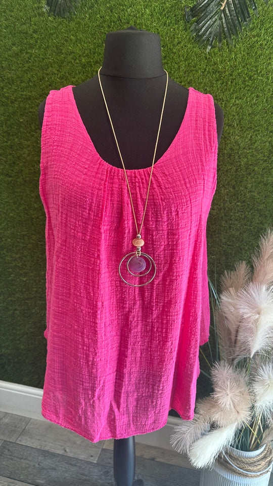 Linen vest top (necklace included)
