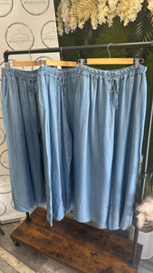 Wide leg denim trousers
