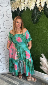 Boho meets Ibiza maxi dress (green+pink)