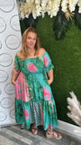 Boho meets Ibiza maxi dress (green+pink)
