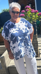 Asymmetric linen print top