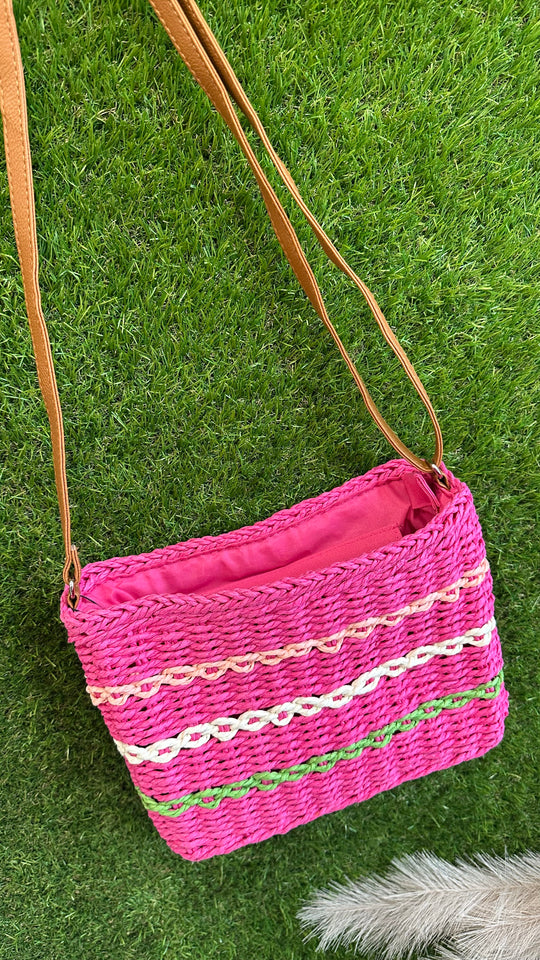 Square straw shoulder bag