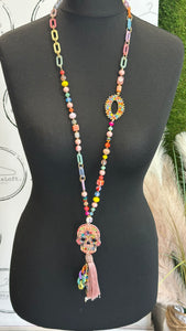 Longline candy skull necklace