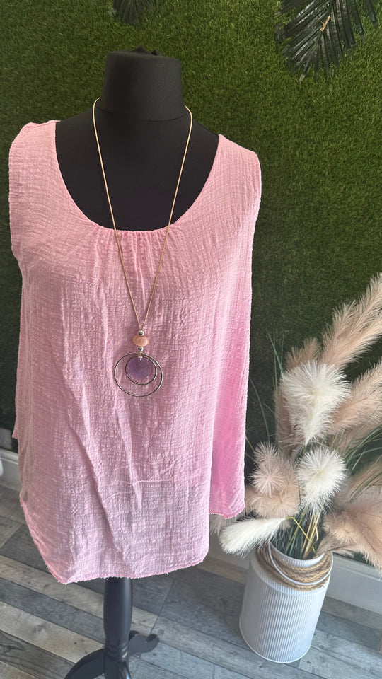 Linen vest top (necklace included)