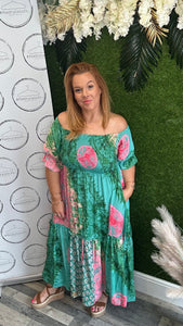 Boho meets Ibiza maxi dress (green+pink)