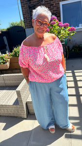 Wide leg denim trousers