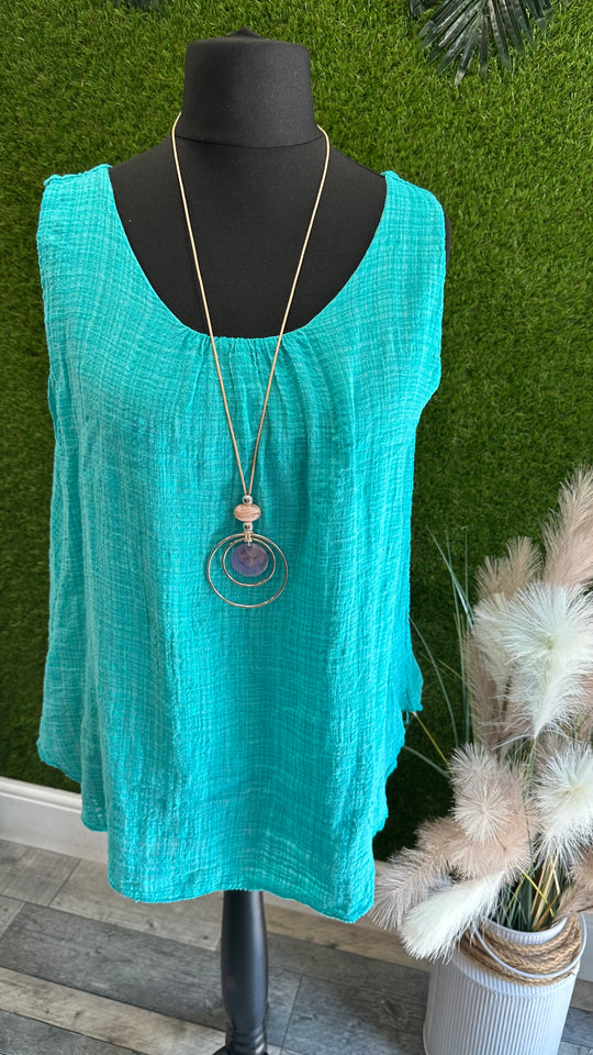 Linen vest top (necklace included)