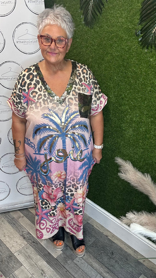 Glitzy maxi print dress (design 1)