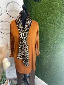 Knit top and leopard print scarf